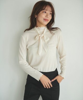 Feroux 【2WAY・洗える】リボンタイシアータートル カットソー ホワイト系