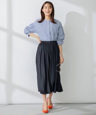 組曲 【洗える】C/Nyブロードノーカラー シャツ ネイビー系1