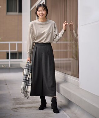 ANY 【洗濯機可/ウエストゴム】ライトツイードワイドパンツ チャコール