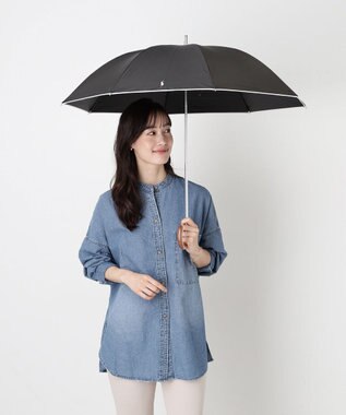 MOONBAT 【WEB限定/遮光率100%/遮熱/UV】POLO RALPH LAUREN（ポロ ラルフローレン）晴雨兼用日傘 無地 オーバーロック刺繍 長傘 ブラック