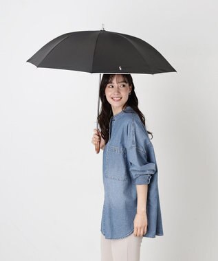 MOONBAT 【WEB限定/遮光率100%/遮熱/UV】POLO RALPH LAUREN（ポロ ラルフローレン）晴雨兼用日傘 無地 オーバーロック刺繍 長傘 ブラック