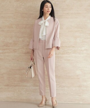 組曲 L 【KUMIKYOKU NAVY】コンフォータブルドレープ フリルテーパードパンツ シャンパンピンク系