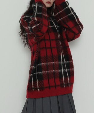 WEGO 【2025年秋冬新作】シャギーパターンニットBIGプルオーバー レッドチェック1
