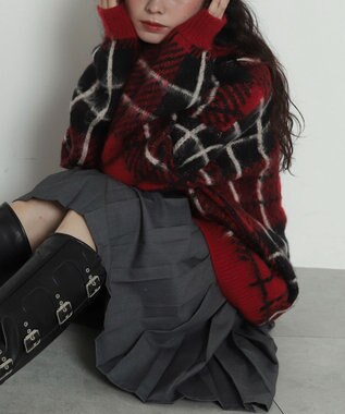 WEGO 【2025年秋冬新作】シャギーパターンニットBIGプルオーバー レッドチェック1