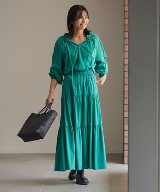 UNFILO 【撥水/UVケア/接触冷感】シャカ楽ストレッチ ティアードスカート グリーン系