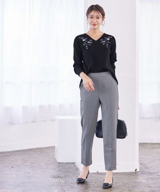 Tiaclasse 【洗える】刺繍リブニットトップス ブラック