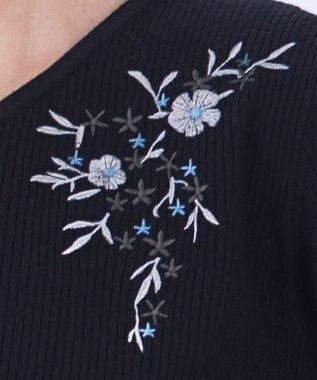 Tiaclasse 【洗える】刺繍リブニットトップス ブラック