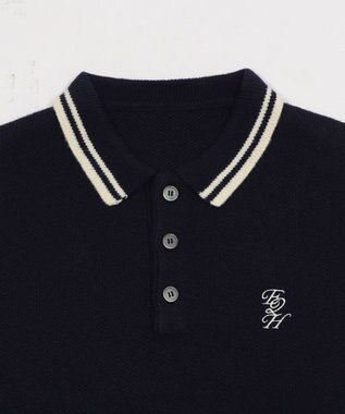 WEGO 【ユニセックス着用ITEM】ワンポイント刺繍ニットポロ ネイビー