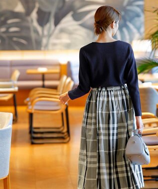 Tiaclasse 【洗える】刺繍リブニットトップス ネイビー