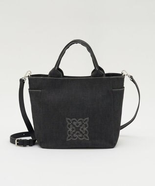 russet 【刺繍モノグラム】デニム2WAYトートバッグ(CE-1772) Black