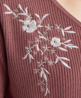Tiaclasse 【洗える】刺繍リブニットトップス ピンク