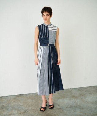 GRACE CONTINENTAL ストライププリントワンピース ネイビー