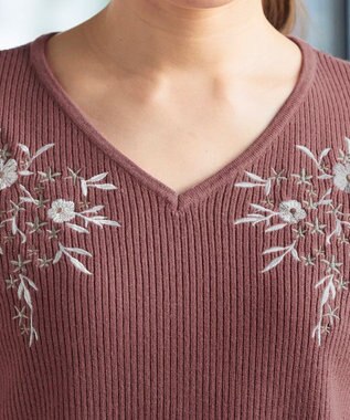 Tiaclasse 【洗える】刺繍リブニットトップス ピンク