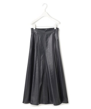 ICB L 【洗える】サテンワックスヴィンテージ フレアスカート ブラック系