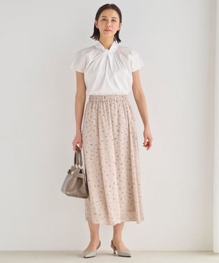 自由区 【XSサイズ～/洗える】ドローイングタッチプリント ギャザースカート アイボリー系5