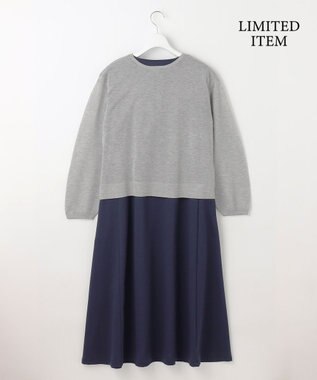 自由区 【WEB限定・洗える】シアーカーデ×ジャージードレス セット ライトグレー(ラメ)×ネイビー