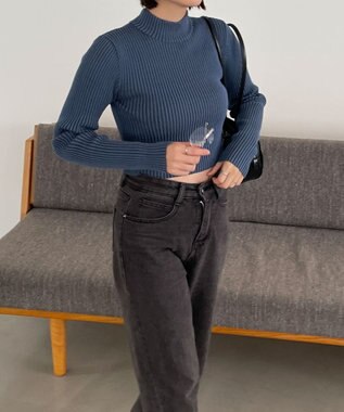 WEGO リブハイネックショートニット ブルー