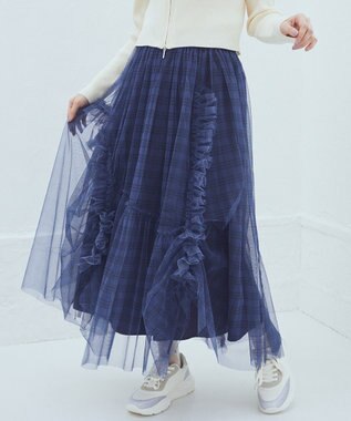 earth music&ecology チュールアシンメトリーフリルスカート