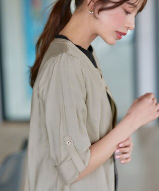 Tiaclasse L 【洗える】ノーカラーシアーシャツ ベージュ