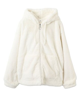 WEGO ファーフードグラフィックブルゾン ホワイト