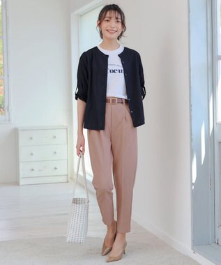 Tiaclasse L 【洗える】ノーカラーシアーシャツ ネイビー