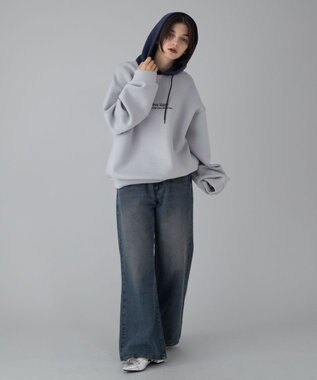 WEGO 【ユニセックス着用ITEM/MLサイズ展開】ワンポイントバイカラープルパーカー ライトグレー