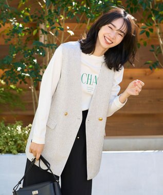 ANY 【UVケア】アソートロゴプリント ロングスリーブTシャツ オフ×グリーンロゴ