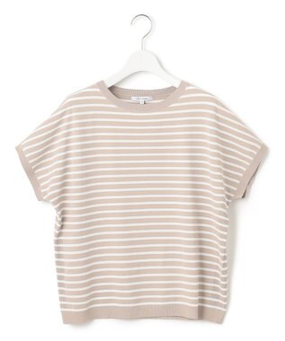 23区 L 【新色追加/洗える】レーヨンポリエステルストレッチ プルオーバー ニット ベージュ×オフ