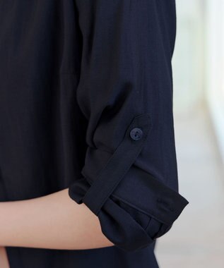 Tiaclasse L 【洗える】ノーカラーシアーシャツ ネイビー