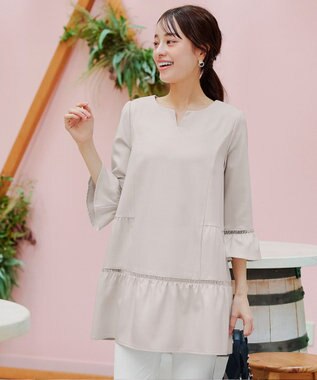 Tiaclasse L 【洗える】はしごレースフレアスリーブチュニックブラウス