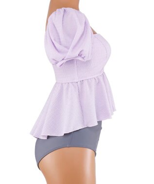 San-ai Resort（三愛水着楽園） 【SALE】パフスリーブビキニ　9M　【San-ai Resort（サンアイリゾート）】 パープル×グレー