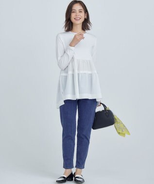 組曲 ストレッチ天竺ティアード ロングＴシャツ アイボリー系