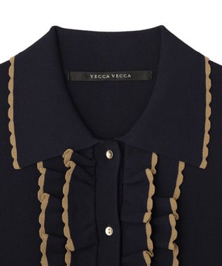YECCA VECCA 配色フリルカーディガン Navy