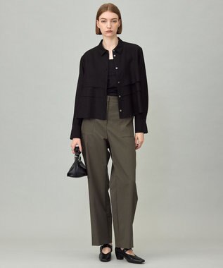 ICB L 【洗える】 ワッシャーツイル クロップドブラウス ブラック系