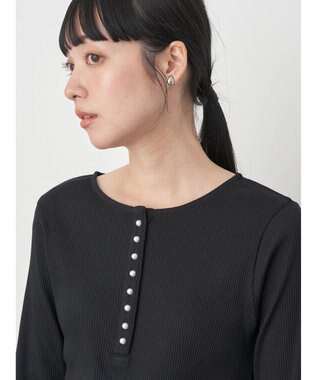 earth music&ecology パールヘンリーリブプルオーバー Black