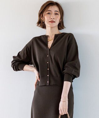 【洗える/吊り干しOK】ヴィスコースストレッチ Vネック ニットカーディガン