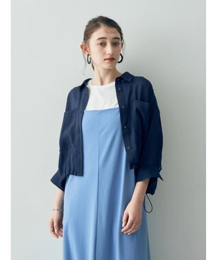 YECCA VECCA 【2点SET】シアーシャツ×Aラインキャミワンピース Navy