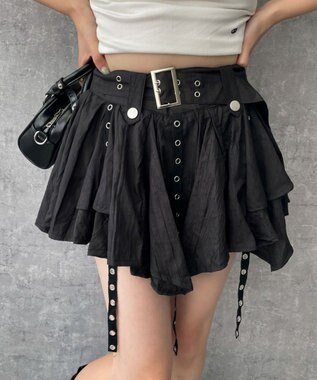 WEGO ベルト付きフリルアイレットスカート