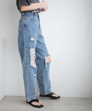 WEGO ヘビークラッシュローライズパンツ デニム中濃加工色