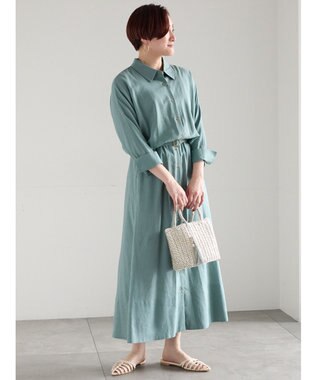 Te chichi レーヨンリネン共ベルトシャツワンピース グリーン