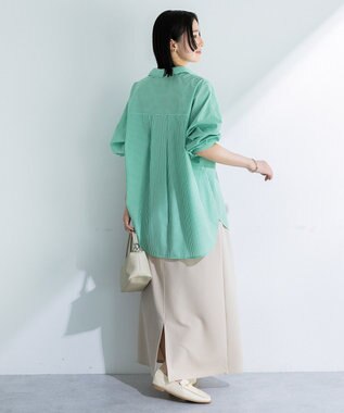 Green Parks イージーケア抜け衿シャツ Stripe Green