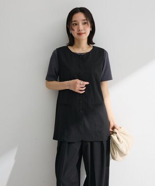 Green Parks クルーネック多釦ジレ Black