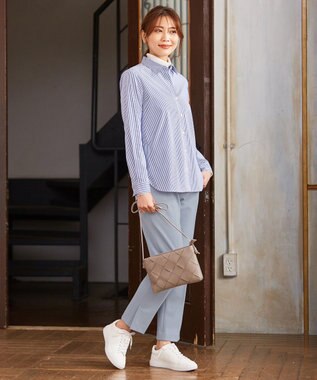 J.PRESS LADIES 【洗える】40/2NEWESTバックピーチ テーパード パンツ サックスブルー系