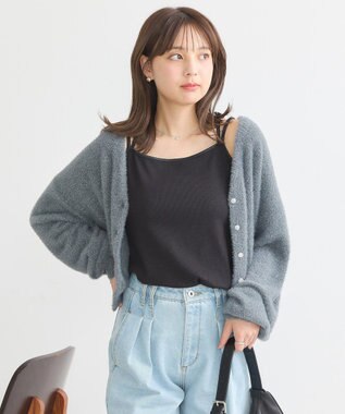 earth music&ecology ミニラメシャギーカーディガン Charcoal Gray