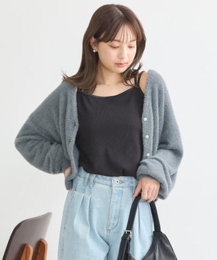 earth music&ecology ミニラメシャギーカーディガン Charcoal Gray