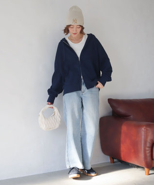 WEGO 【ユニセックス着用ITEM/MLサイズ展開】コンパクトフィットダブルZIPパーカー ネイビー