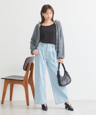 earth music&ecology ミニラメシャギーカーディガン Charcoal Gray