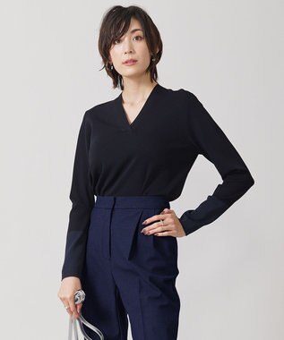 ICB 【WEB限定カラーあり・洗える】 シンセティックフルニードル Vネックプルオーバー ブラック×ネイビー系