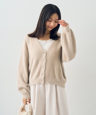 earth music&ecology ミニラメシャギーカーディガン Light Beige