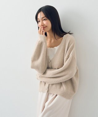 earth music&ecology ミニラメシャギーカーディガン Light Beige